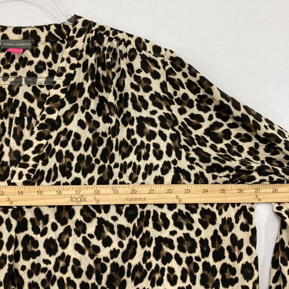 Vince Camuto size 1X Black Brown Leopard Print Soft Relax V neck Popover Blouse - Picture 6 of 10